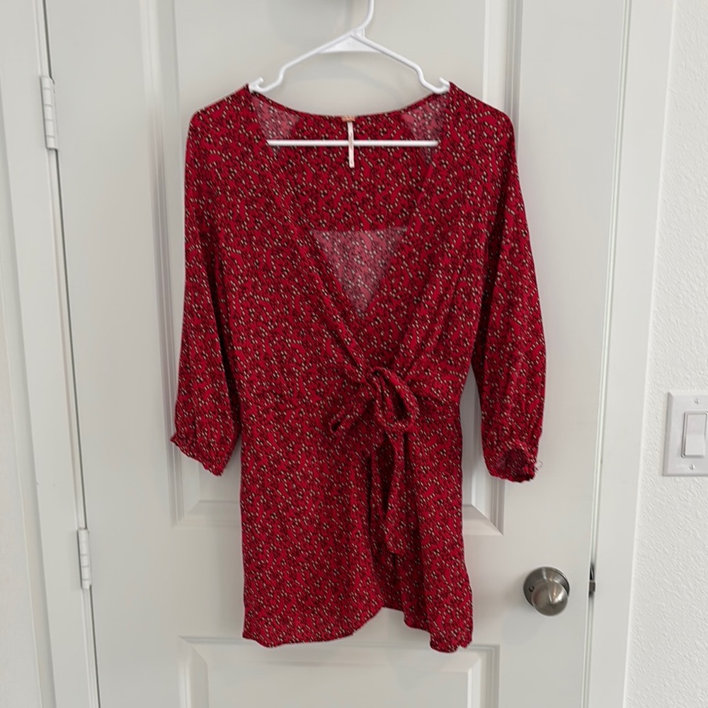 Red Floral Wrap Blouse